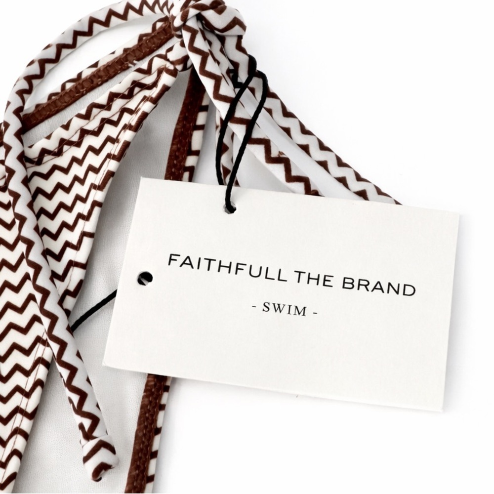 Faithfull The Brand Nomi Bikini Bottoms Milleha Print Side Tie Brown White L NWT - Picture 5 of 6